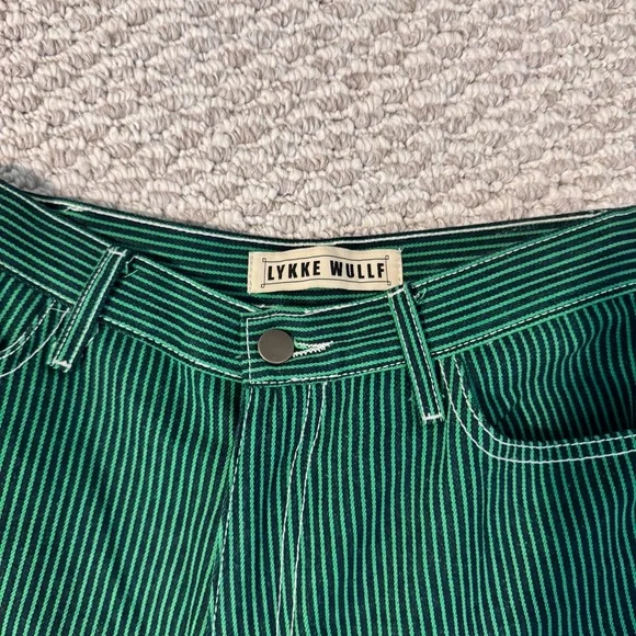 Lykke Wullf Workwear Denim Jeans in Green and Blue Railroad Stripe in Size 2 - Picture 7 of 7